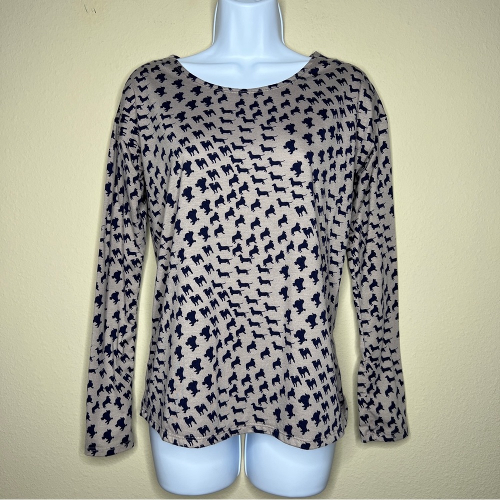 DOROTHY PERKINS Tan & Black Dog Patterned Long Sleeve Top - Sz 4